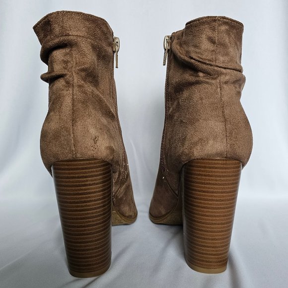 Taupe Suede Peep-Toe Slouch Bootie - Bella Marie - Picture 7 of 15